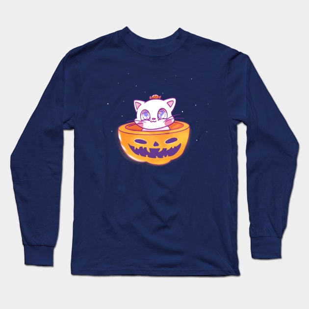 Cute Halloween pumpkin cat Long Sleeve T-Shirt by unidoodlez